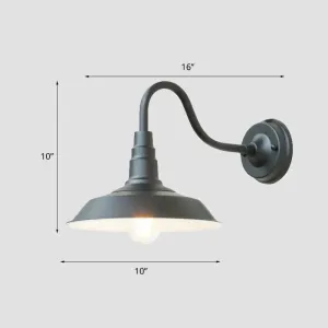 Industrial Metal Wall Mounted Gooseneck Lamp with Barn Shade - 1 Bulb Outdoor Light