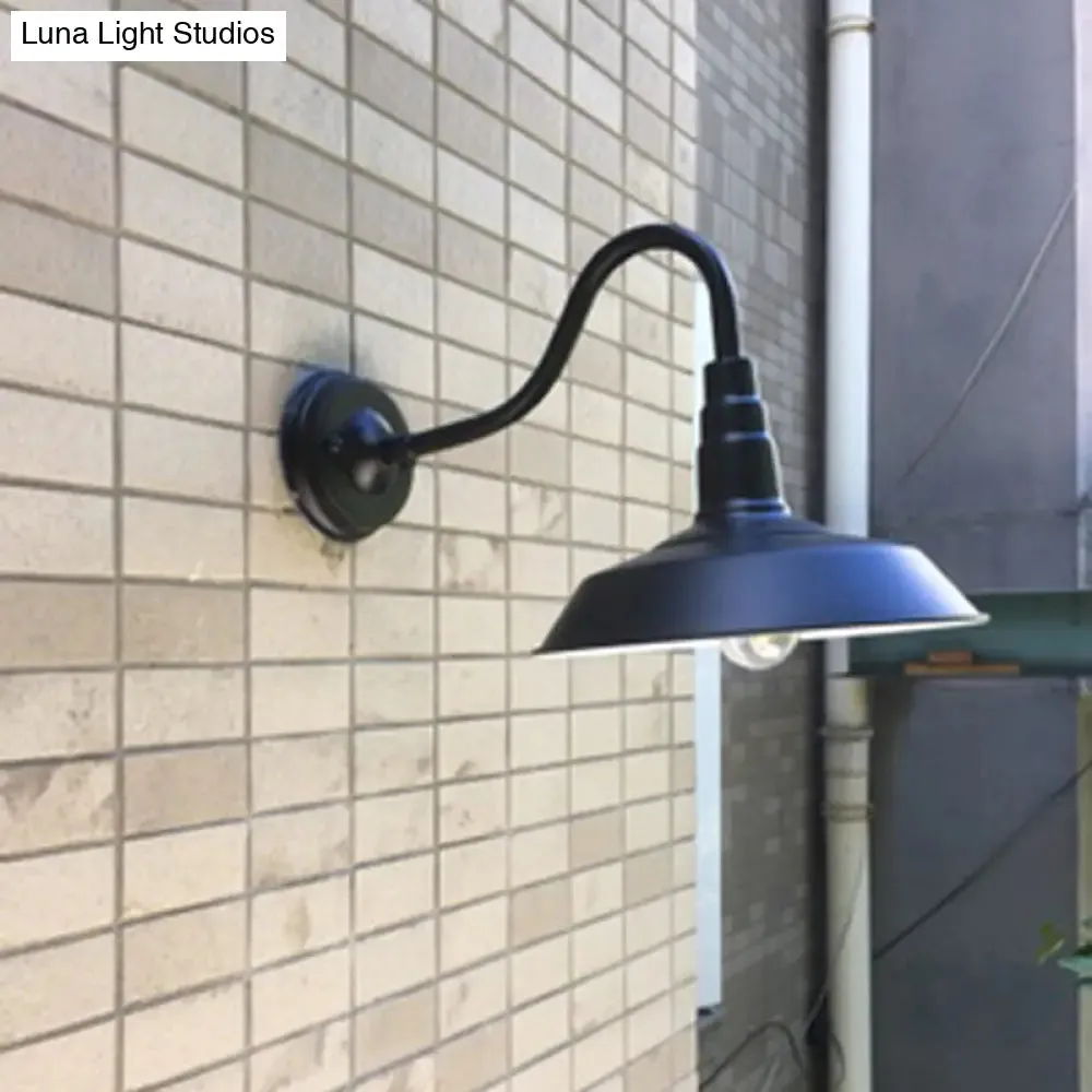 Industrial Metal Wall Mounted Gooseneck Lamp with Barn Shade - 1 Bulb Outdoor Light