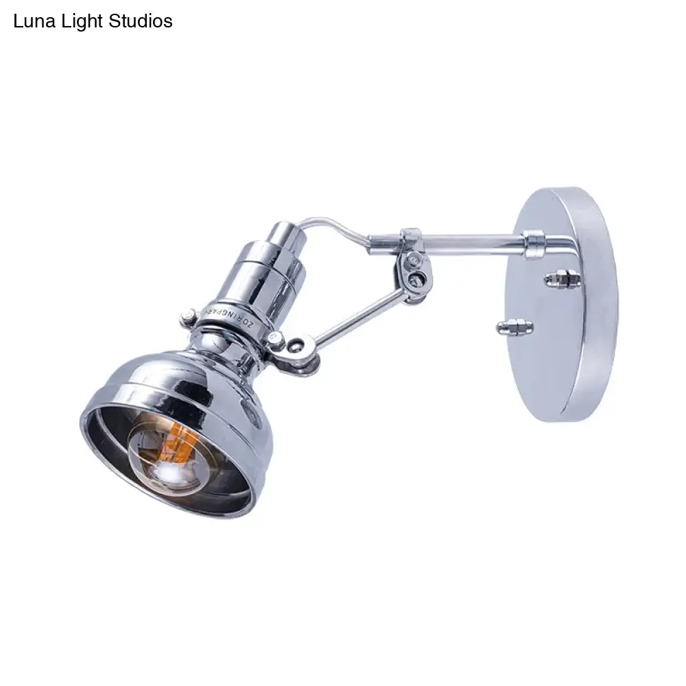 Industrial Metal Wall Mounted Torchlight - Polished Chrome Finish, Rotating 1-Head Bedside Light Fixture