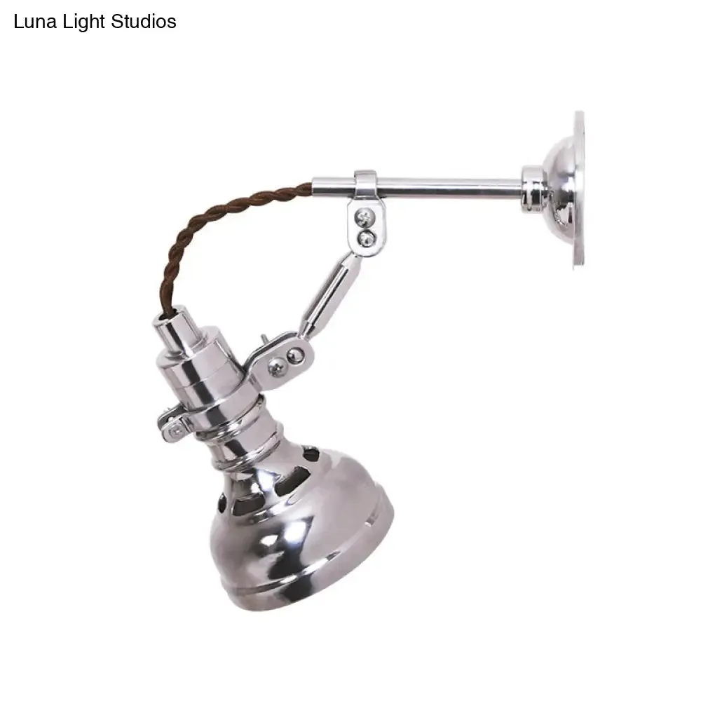 Industrial Metal Wall Mounted Torchlight - Polished Chrome Finish, Rotating 1-Head Bedside Light Fixture