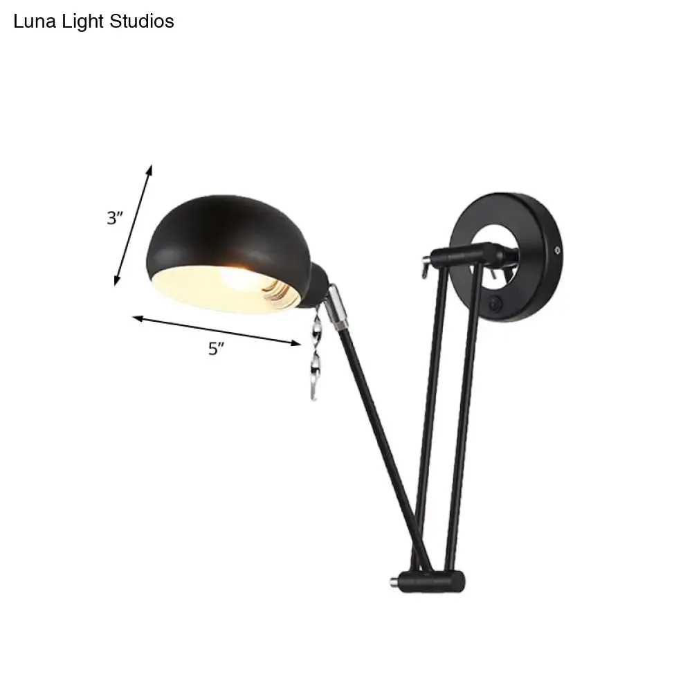 Industrial Retro Swing Arm Wall Light - Metallic Black Bowl Sconce for Living Room Lighting and Reading