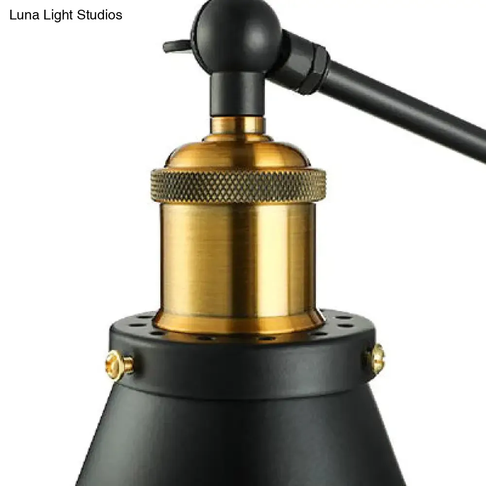 Industrial Rotatable Cone Plug-In Sconce Lamp with Cord for Bedroom - Black