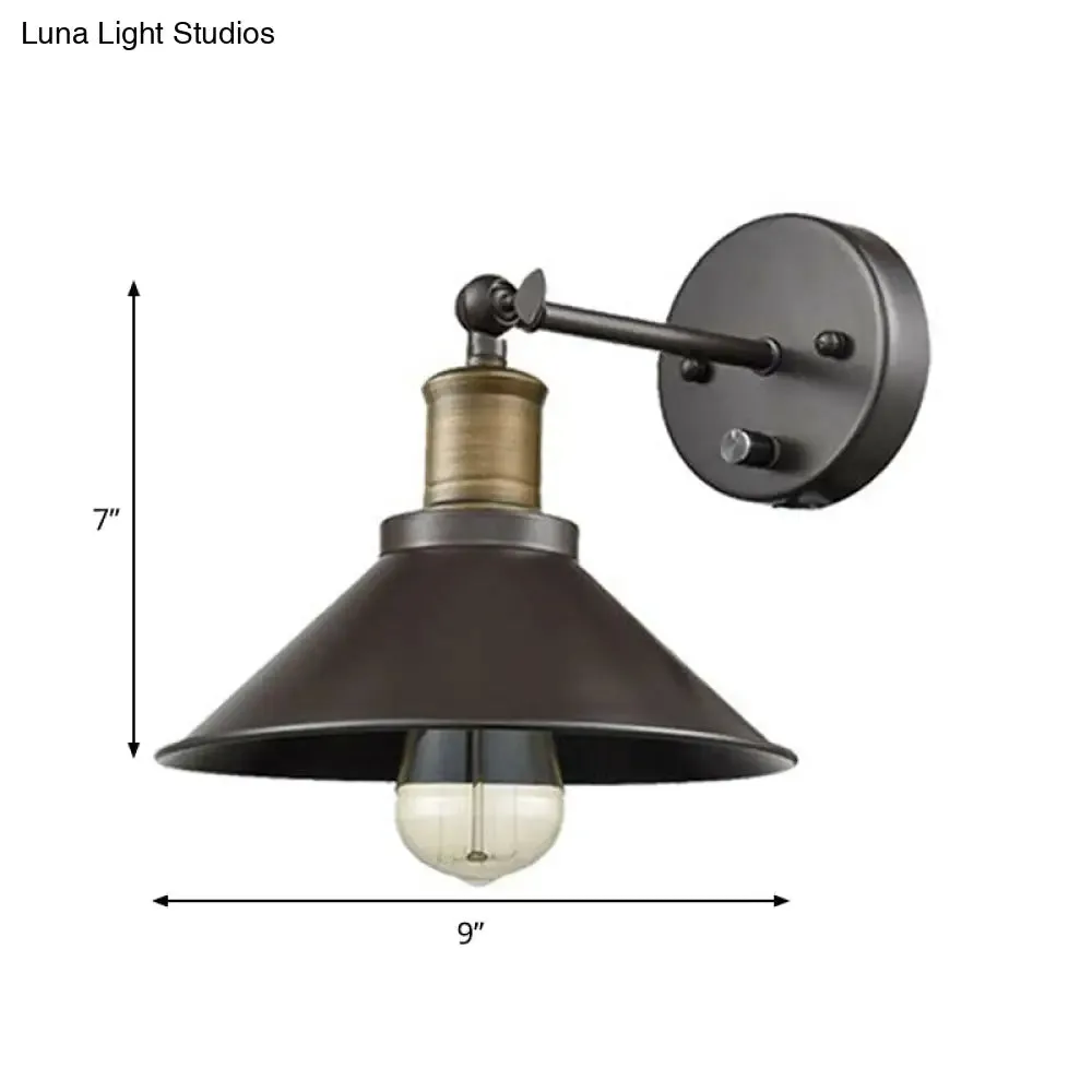 Industrial Swing Arm Wall Lamp Fixture - Conic Iron, 1/2-Head, Wall Mounted Lighting in Black for Living Room