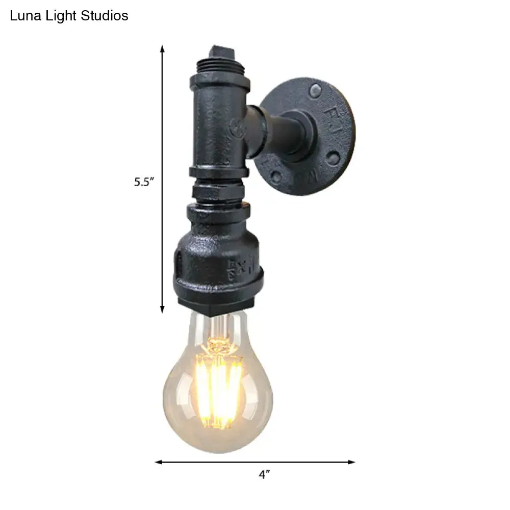 Iron Wall Sconce Lighting - Industrial Black/Aged Silver, Indoor Wall Mounted Lamp with Water Pipe - 1 Light Bare Bulb