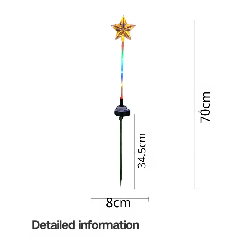 LED Solar-Powered Five-Pointed Star Ground Stake Lights, 5-Pack, Outdoor Lawn, Park, and Christmas Tree Decorative Lighting, Perfect for Garden and Yard Decor.Christmas Light Stakes