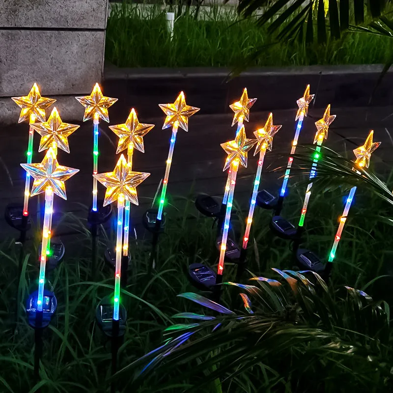 LED Solar-Powered Five-Pointed Star Ground Stake Lights, 5-Pack, Outdoor Lawn, Park, and Christmas Tree Decorative Lighting, Perfect for Garden and Yard Decor.Christmas Light Stakes