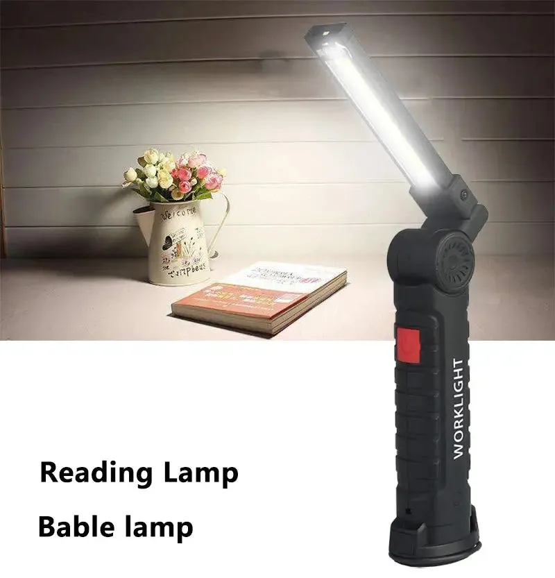 LED Working Lamp Flashlight USB Rechargeable COB Torch 3 Mode Built-In Battery Flash Light Tail Magnet Portable Camping Lantern