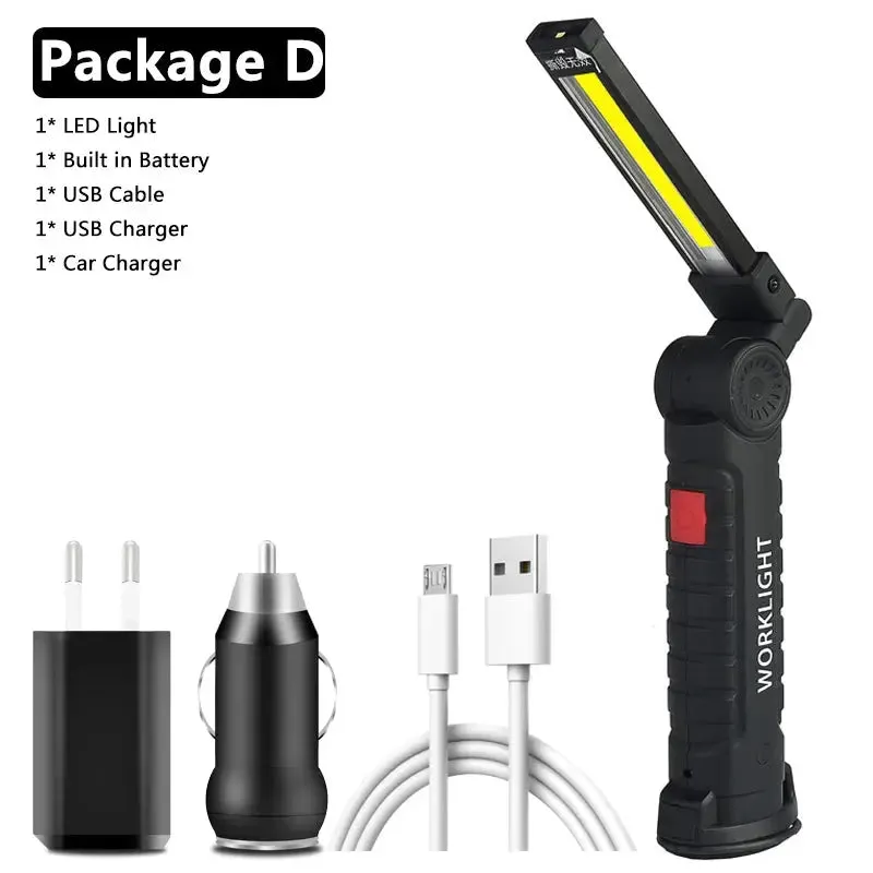 LED Working Lamp Flashlight USB Rechargeable COB Torch 3 Mode Built-In Battery Flash Light Tail Magnet Portable Camping Lantern