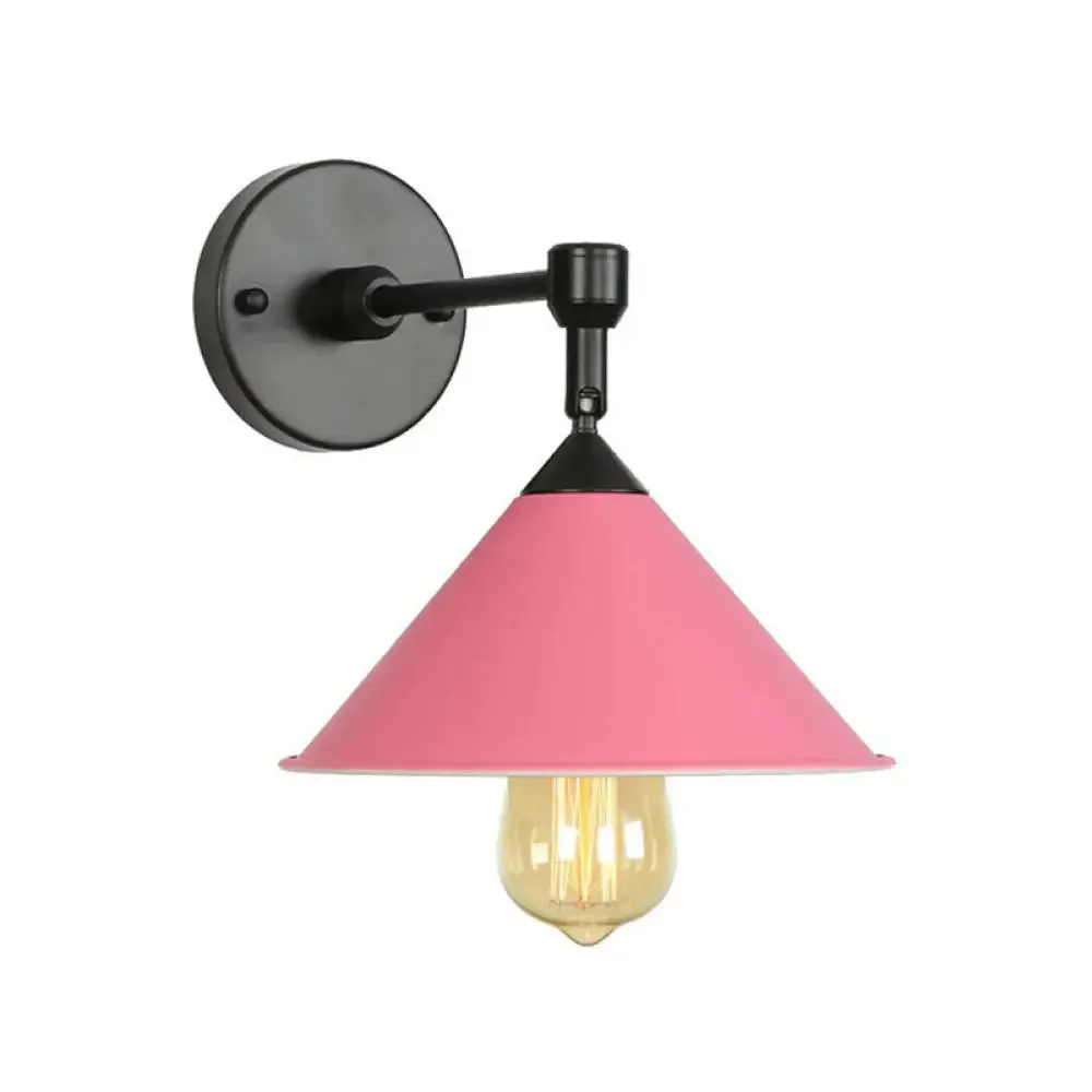 Loft Roll-Trim Cone Iron Wall Mounted Lamp in Pink/Grey/Blue - 1-Light Fixture