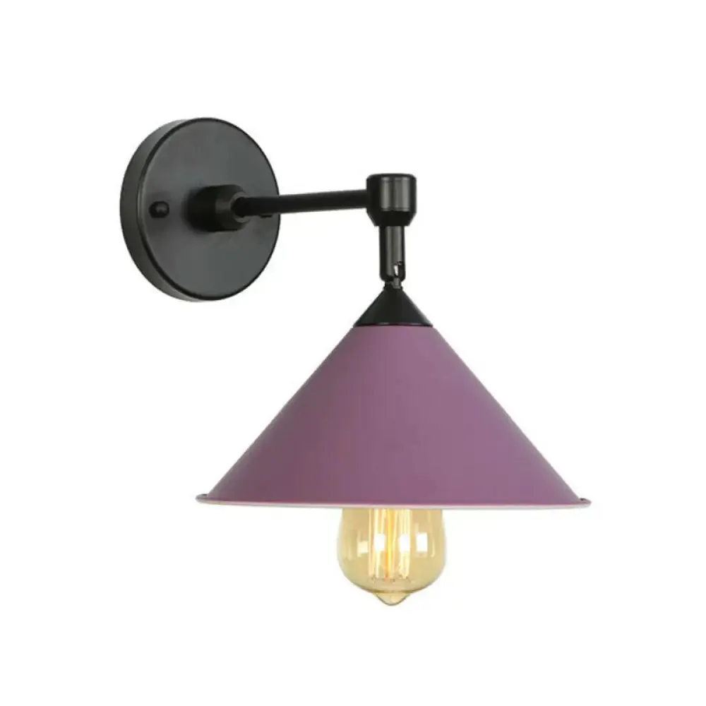 Loft Roll-Trim Cone Iron Wall Mounted Lamp in Pink/Grey/Blue - 1-Light Fixture