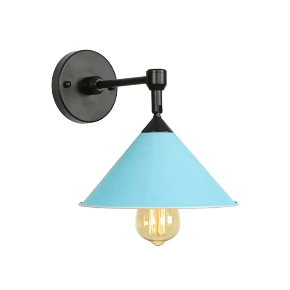 Loft Roll-Trim Cone Iron Wall Mounted Lamp in Pink/Grey/Blue - 1-Light Fixture