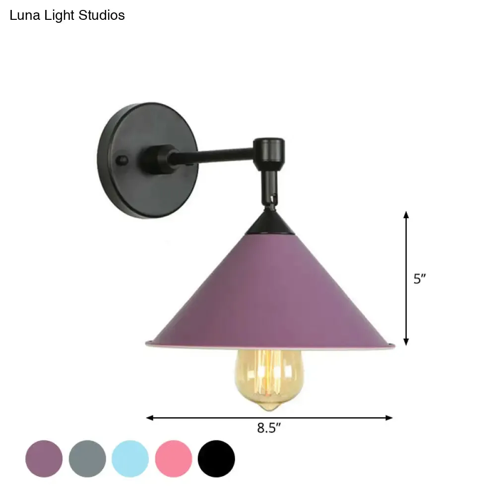 Loft Roll-Trim Cone Iron Wall Mounted Lamp in Pink/Grey/Blue - 1-Light Fixture