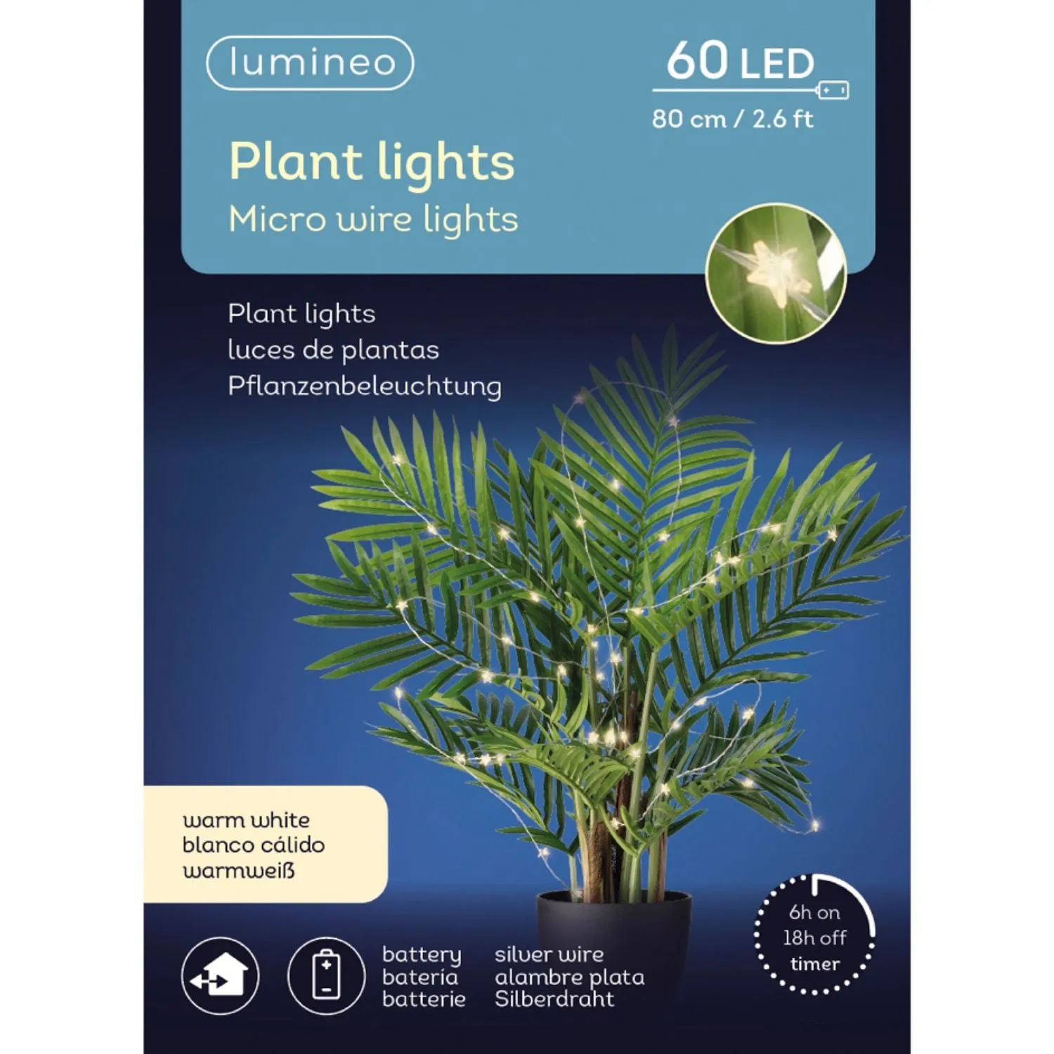 Lumineo 80cm Warm White Micro LED Star Wire Sting Lights for Plants