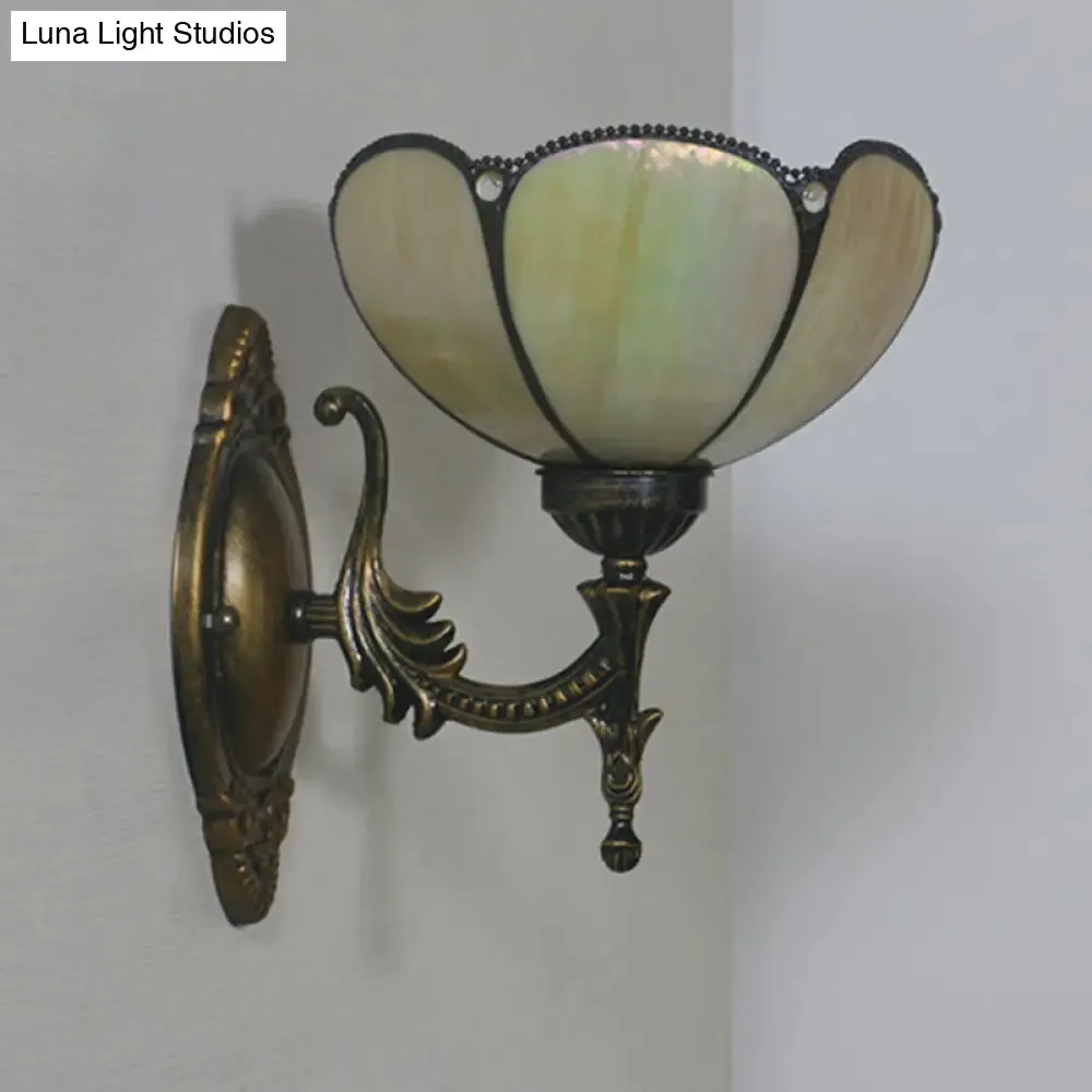 Mediterranean Brass Wall Sconce – Elegant Geometry Cut Glass Shade for Corridor Lighting