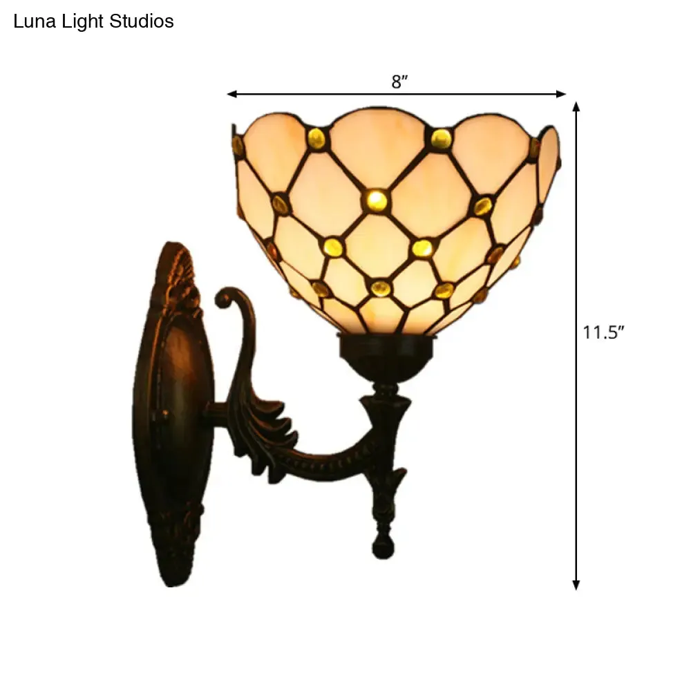 Mediterranean Brass Wall Sconce – Elegant Geometry Cut Glass Shade for Corridor Lighting