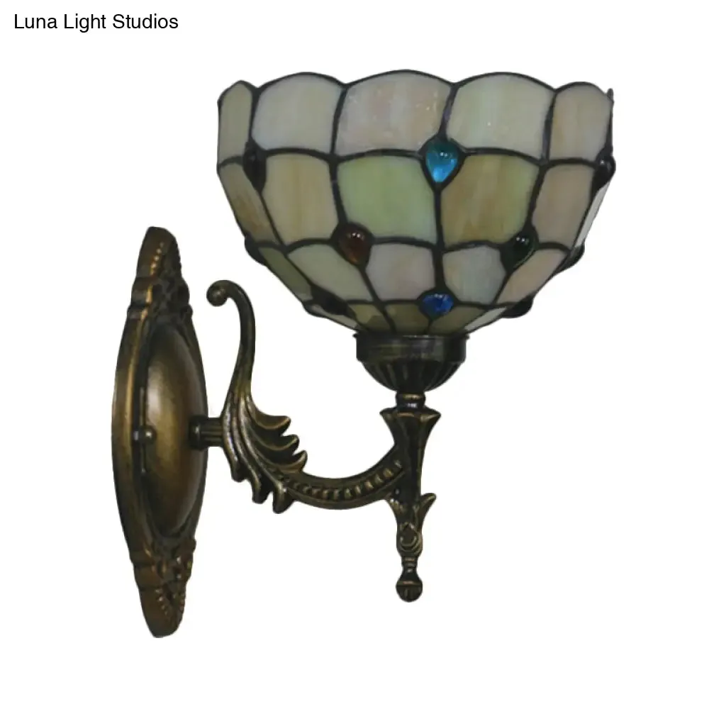 Mediterranean Brass Wall Sconce – Elegant Geometry Cut Glass Shade for Corridor Lighting