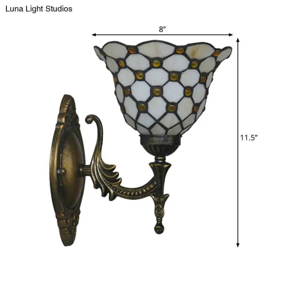 Mediterranean Brass Wall Sconce – Elegant Geometry Cut Glass Shade for Corridor Lighting