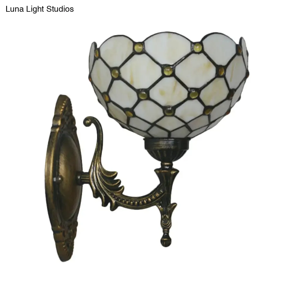 Mediterranean Brass Wall Sconce – Elegant Geometry Cut Glass Shade for Corridor Lighting