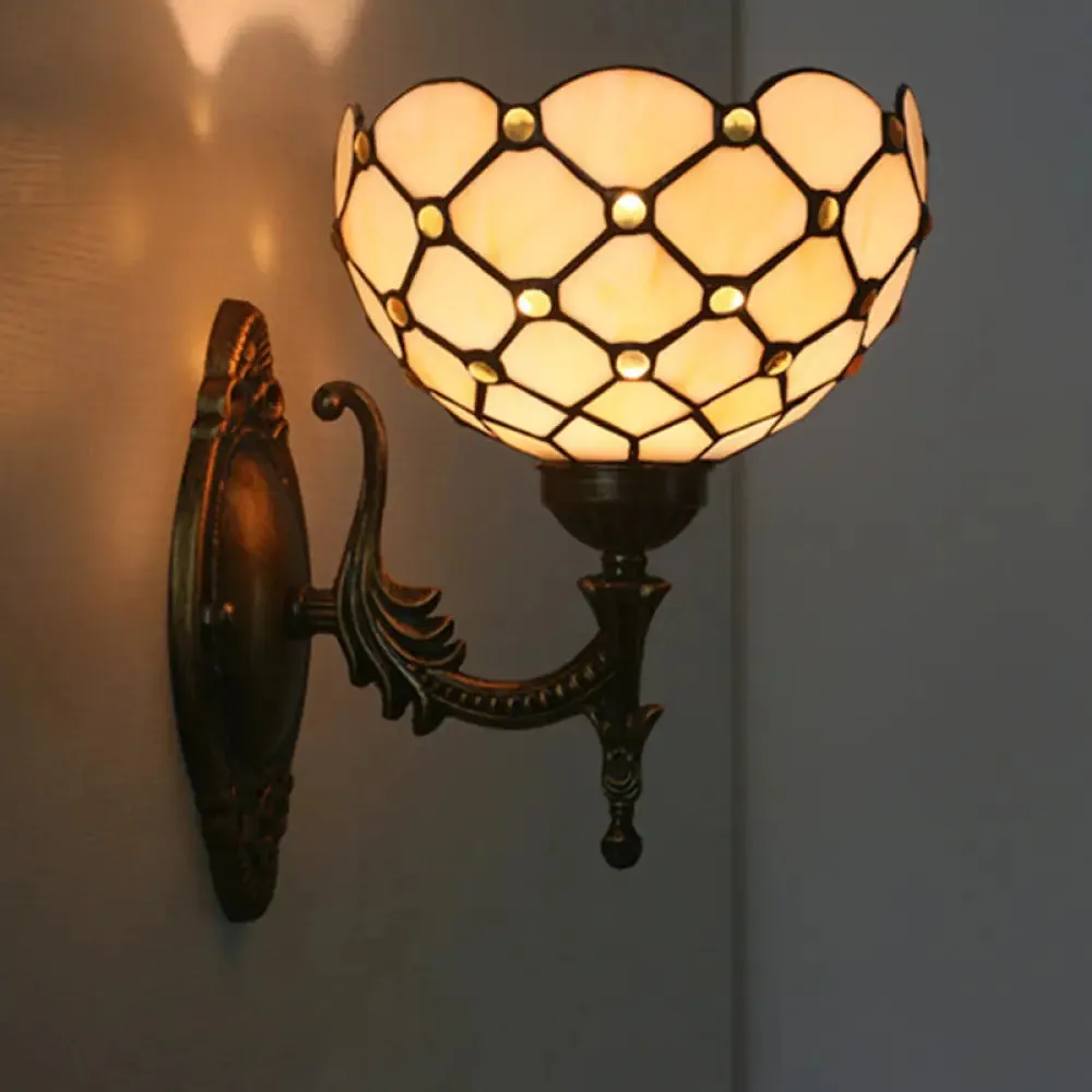 Mediterranean Brass Wall Sconce – Elegant Geometry Cut Glass Shade for Corridor Lighting