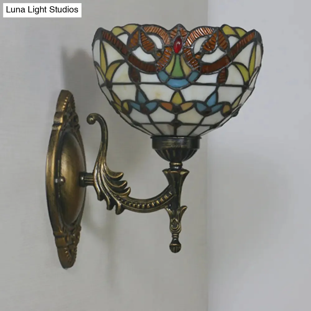 Mediterranean Brass Wall Sconce – Elegant Geometry Cut Glass Shade for Corridor Lighting