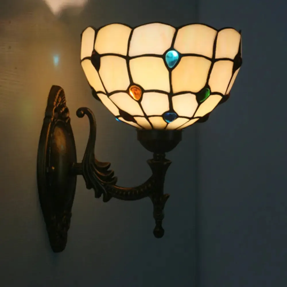 Mediterranean Brass Wall Sconce – Elegant Geometry Cut Glass Shade for Corridor Lighting