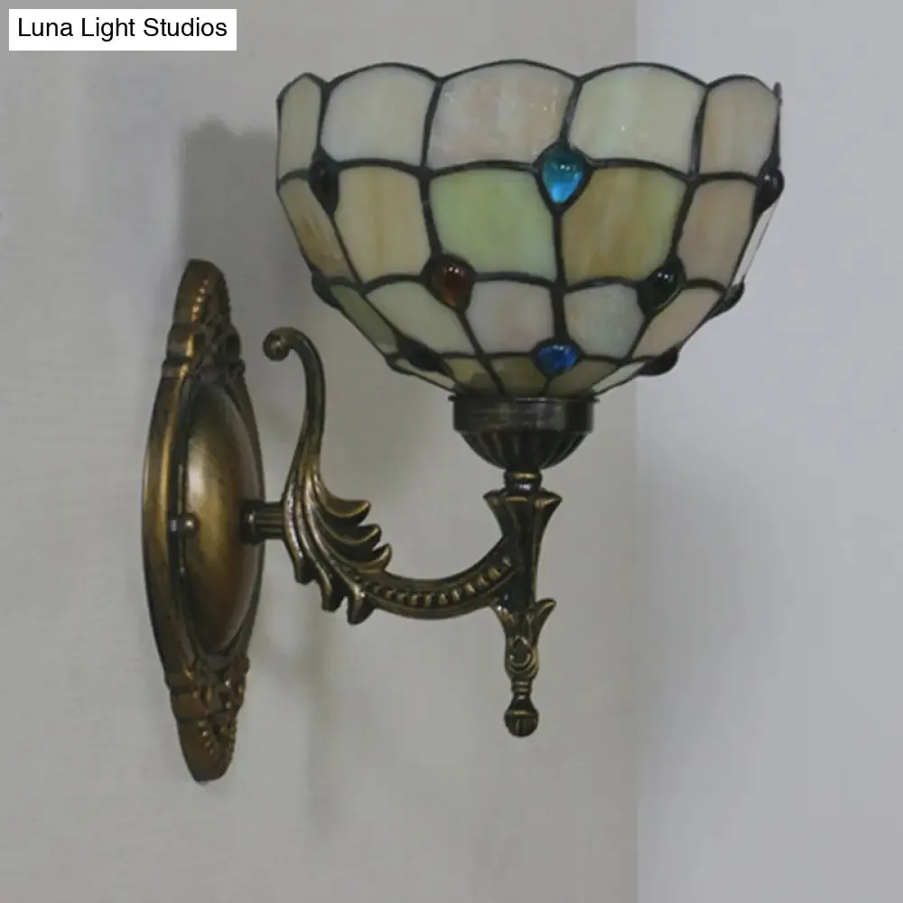 Mediterranean Brass Wall Sconce – Elegant Geometry Cut Glass Shade for Corridor Lighting