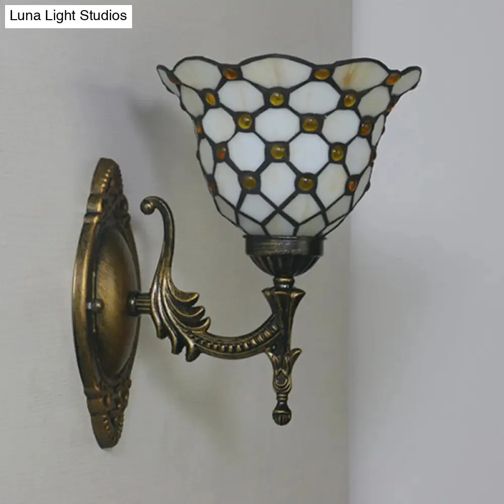 Mediterranean Brass Wall Sconce – Elegant Geometry Cut Glass Shade for Corridor Lighting