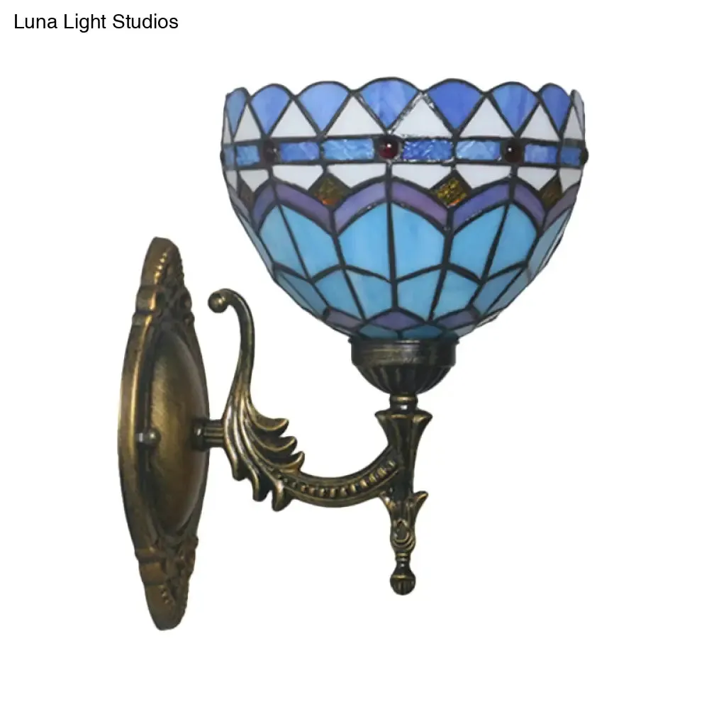 Mediterranean Brass Wall Sconce – Elegant Geometry Cut Glass Shade for Corridor Lighting