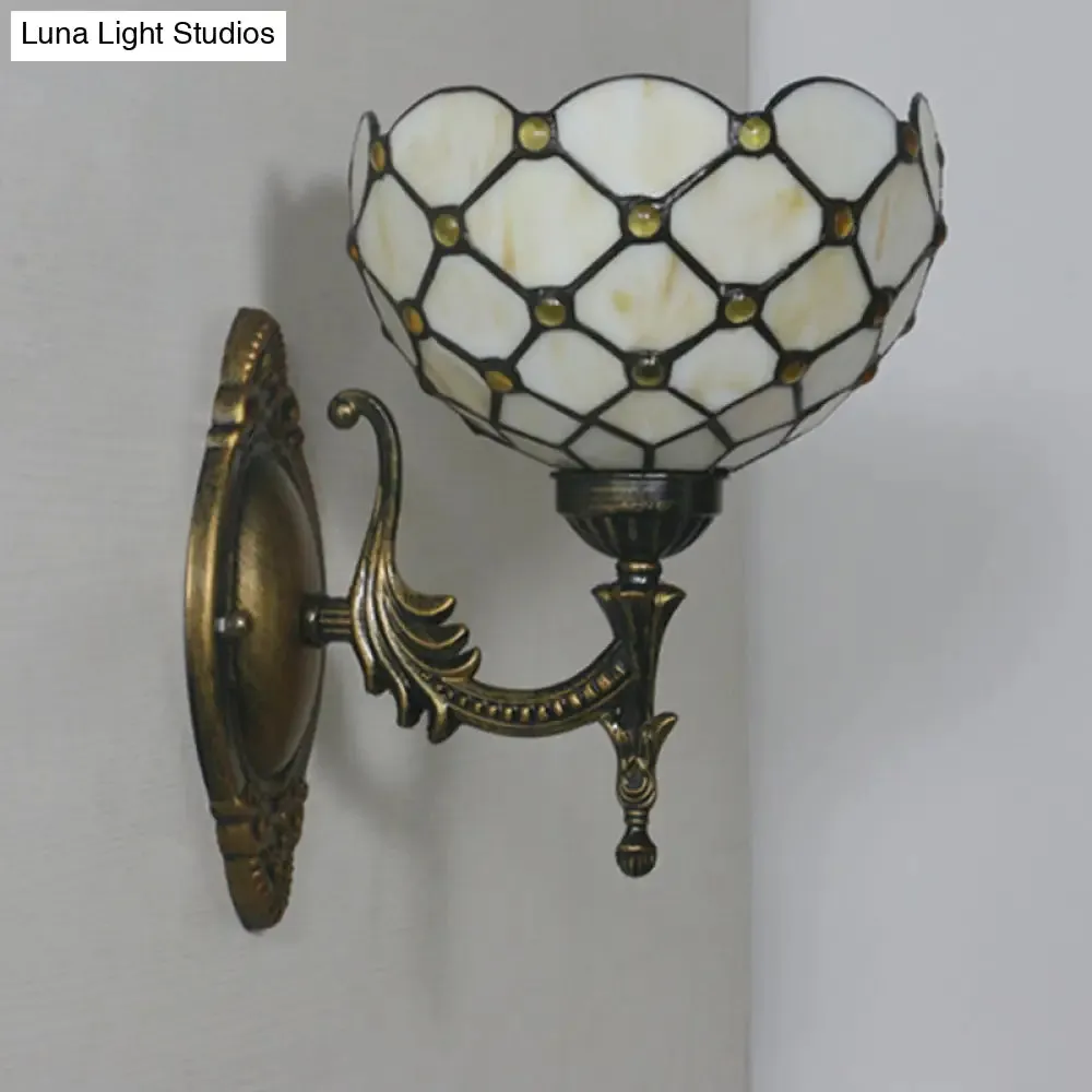 Mediterranean Brass Wall Sconce – Elegant Geometry Cut Glass Shade for Corridor Lighting