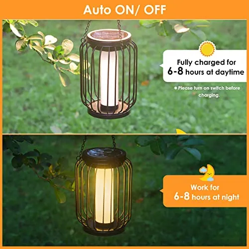 Mlambert Solar Lantern Outdoor Waterproof, Hanging Solar Lights with Crystal Shining Effect, Solar Powered Outdoor Lights for Patio, Garden, Yard, Metal Decorative Lighting with Hook, Black, 2-Pack