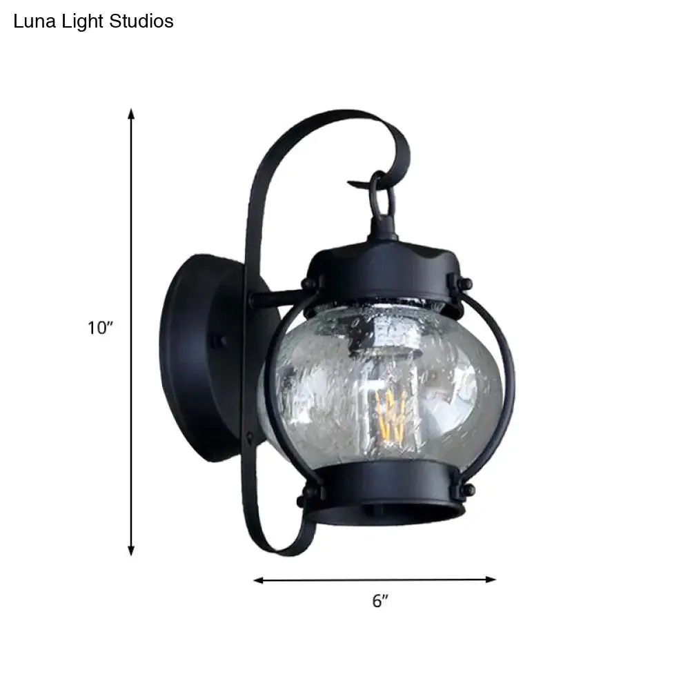 One Bulb Industrial Porch Sconce Lighting Fixture with Bubble Glass Cylinder/Lantern Shade in Black