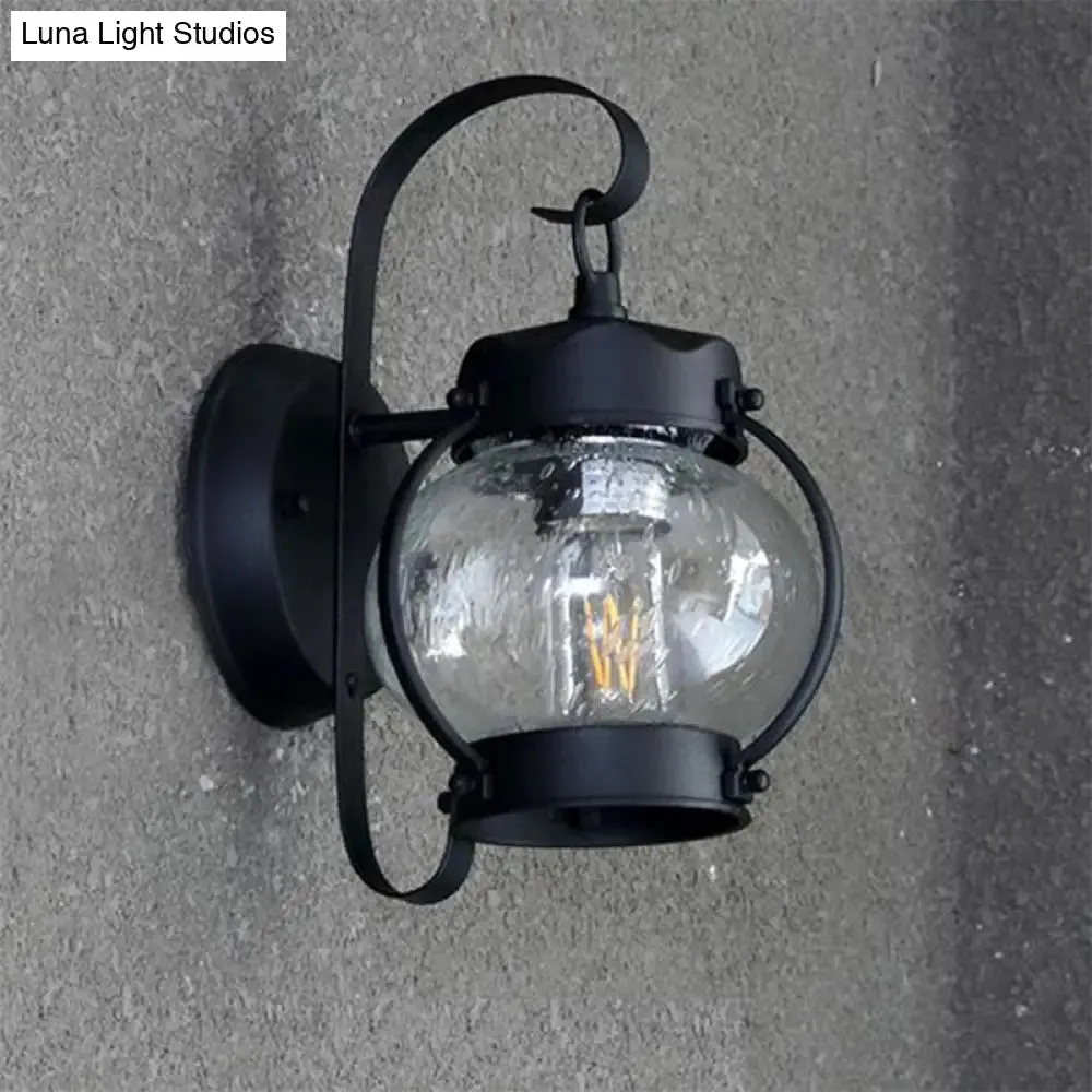 One Bulb Industrial Porch Sconce Lighting Fixture with Bubble Glass Cylinder/Lantern Shade in Black