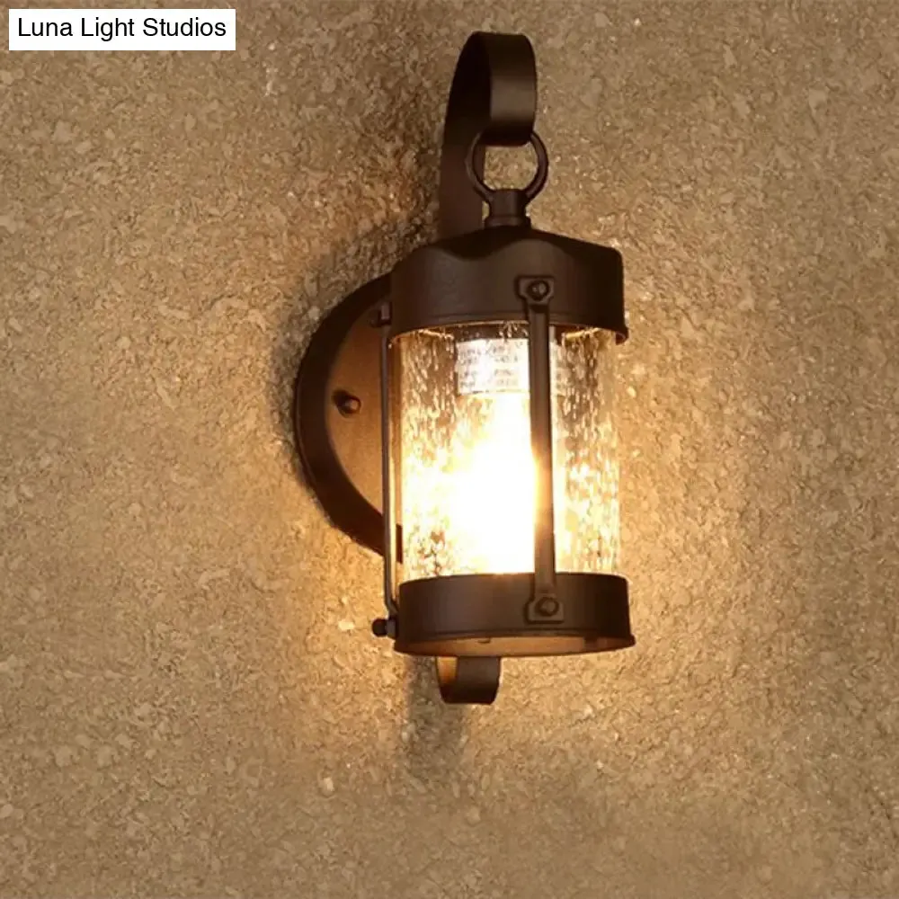 One Bulb Industrial Porch Sconce Lighting Fixture with Bubble Glass Cylinder/Lantern Shade in Black