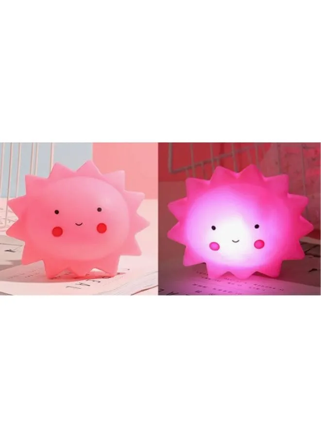 Portable Kids Cartoon LED Night Light Children Bedroom Table Lamp Bedside Moon Star Nightlight Best Birthday Gift for Kids, Home Décor, Kid' Room Decoration, Living Room, Pink Sun