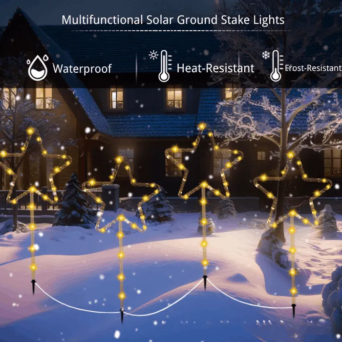 Quntis 2PCS 4-in-1 Christmas LED String Lights, Outdoor Solar Powered Star Lawn Stakes, Perfect for Yard and Holiday Decorations