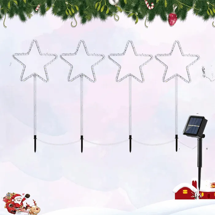 Quntis 2PCS 4-in-1 Christmas LED String Lights, Outdoor Solar Powered Star Lawn Stakes, Perfect for Yard and Holiday Decorations