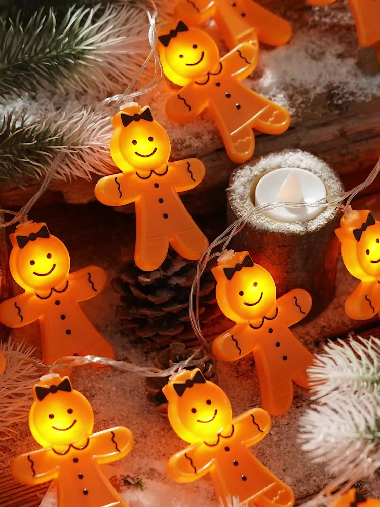 Quntis Christmas LED Gingerbread Man String Lights – Battery Operated Cartoon Holiday Lights for Indoor Xmas & New Year Decor