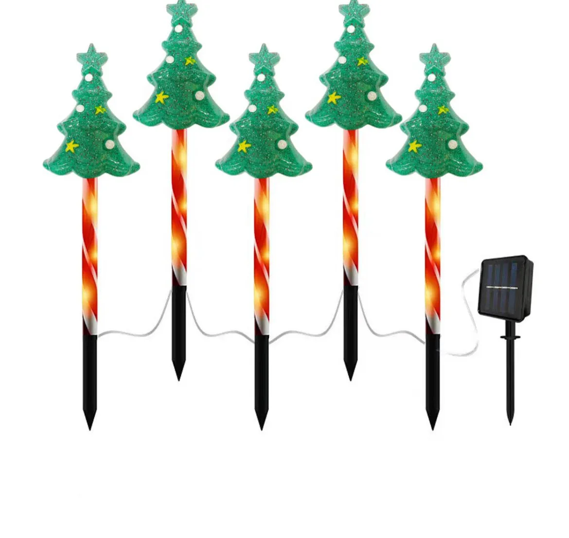 Quntis One-to-Five LED Star Solar Christmas Tree Stake Lights – 2-Pack Outdoor Garden, Patio & Lawn Decor for Holiday Lighting