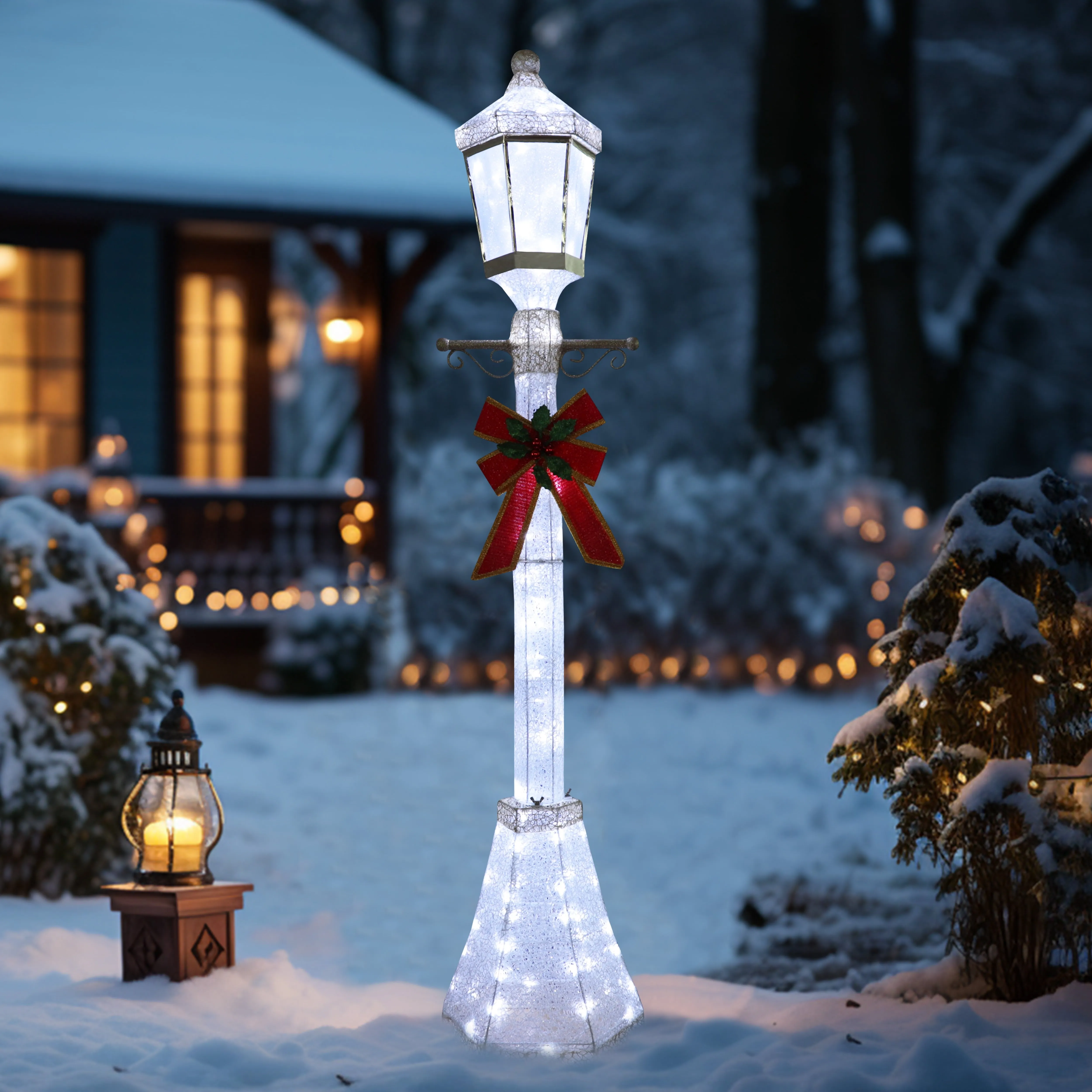 relaxed 6ft Christmas Pre-Lit Lamp Post Holiday Decoration w/120 LED Lights, Energy-Saving Lamp Post