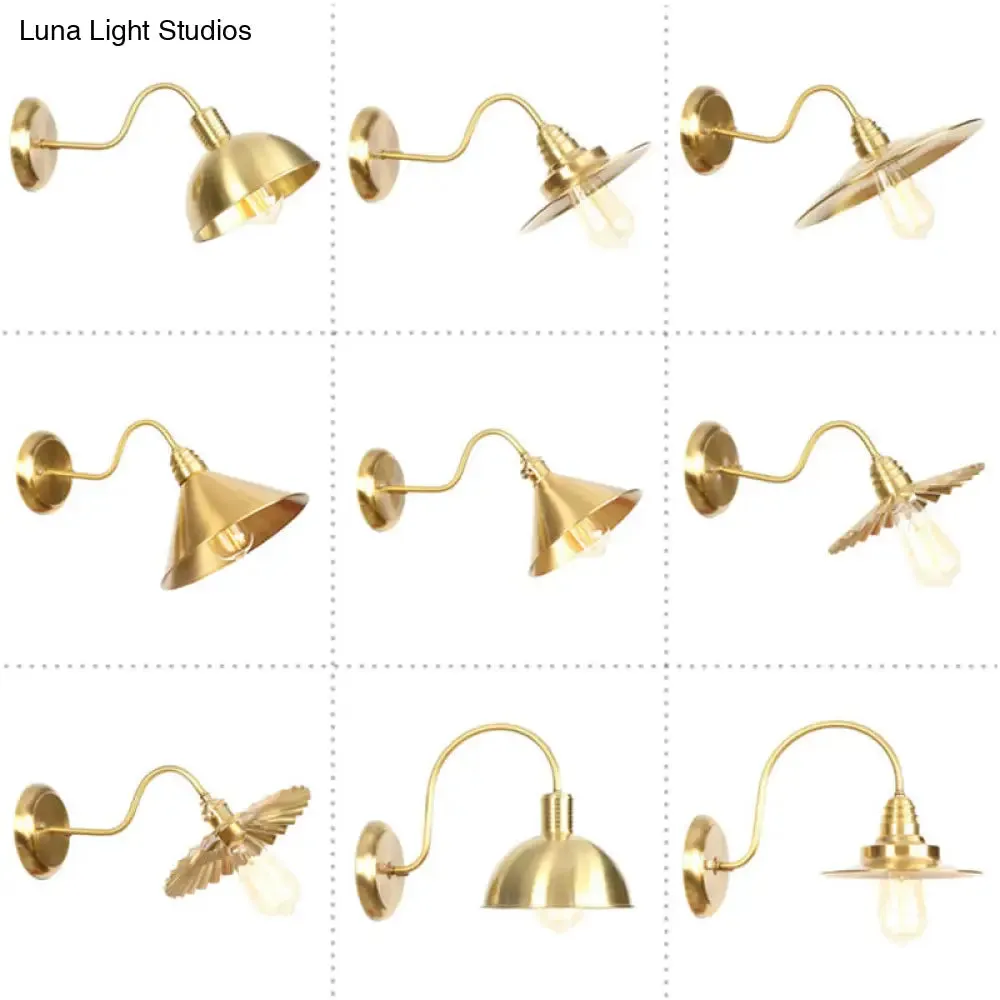 Retro Brass Gooseneck Wall Reading Lamp with 1-Light, Metallic Finish and Assorted Shades