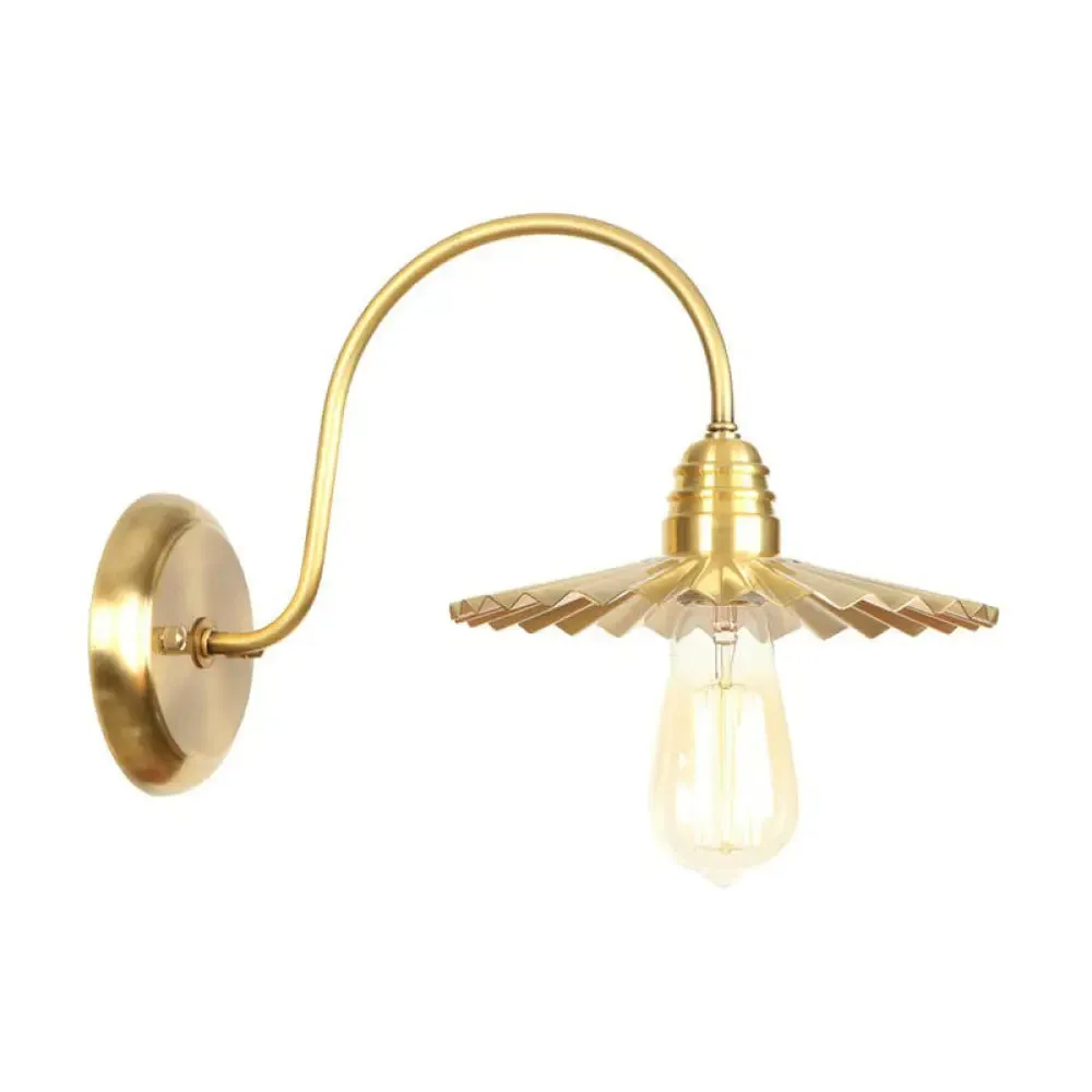 Retro Brass Gooseneck Wall Reading Lamp with 1-Light, Metallic Finish and Assorted Shades