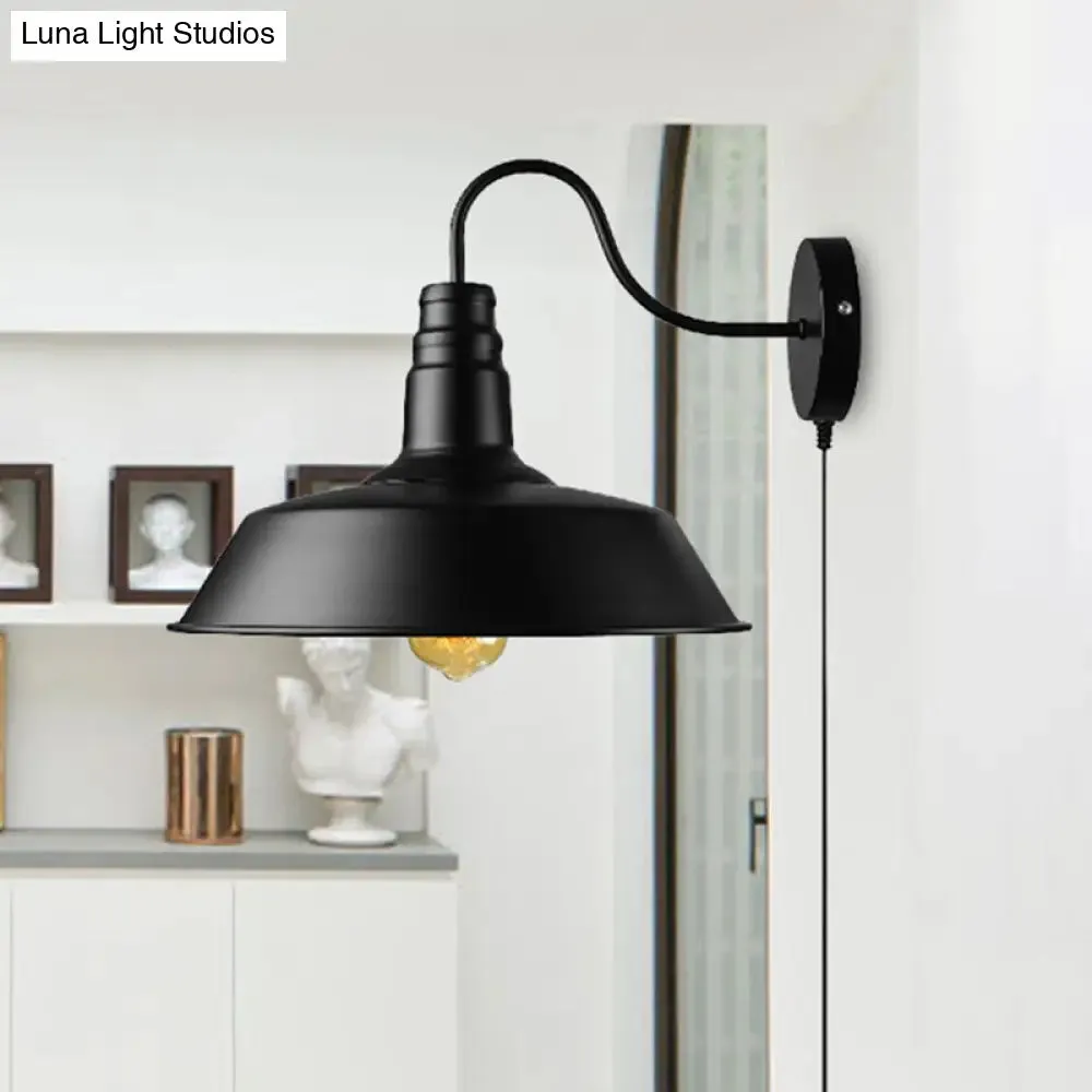 Retro Style Black Barn Sconce Light - Head Wall Lamp with Plug-In Cord for Dining Room