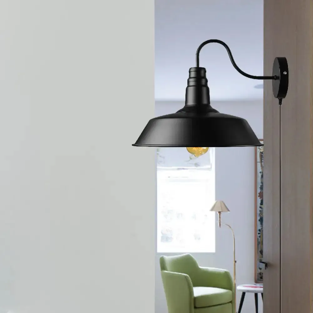 Retro Style Black Barn Sconce Light - Head Wall Lamp with Plug-In Cord for Dining Room