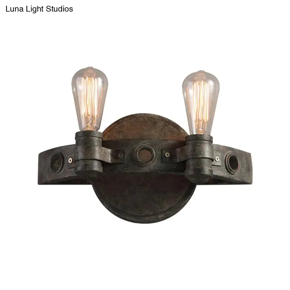 Rustic Wrought Iron Wall Sconce Light - Exposed Bulb, 2 Lights - Farmhouse Style for Restaurants