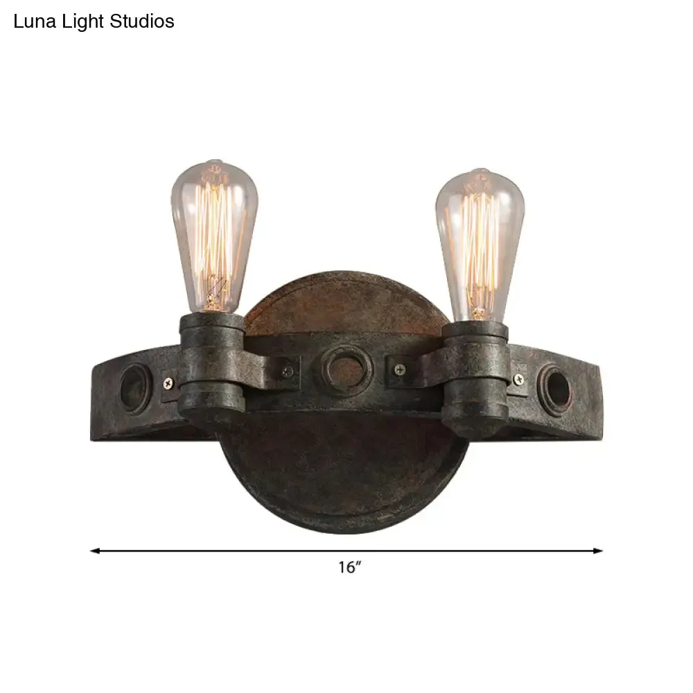 Rustic Wrought Iron Wall Sconce Light - Exposed Bulb, 2 Lights - Farmhouse Style for Restaurants