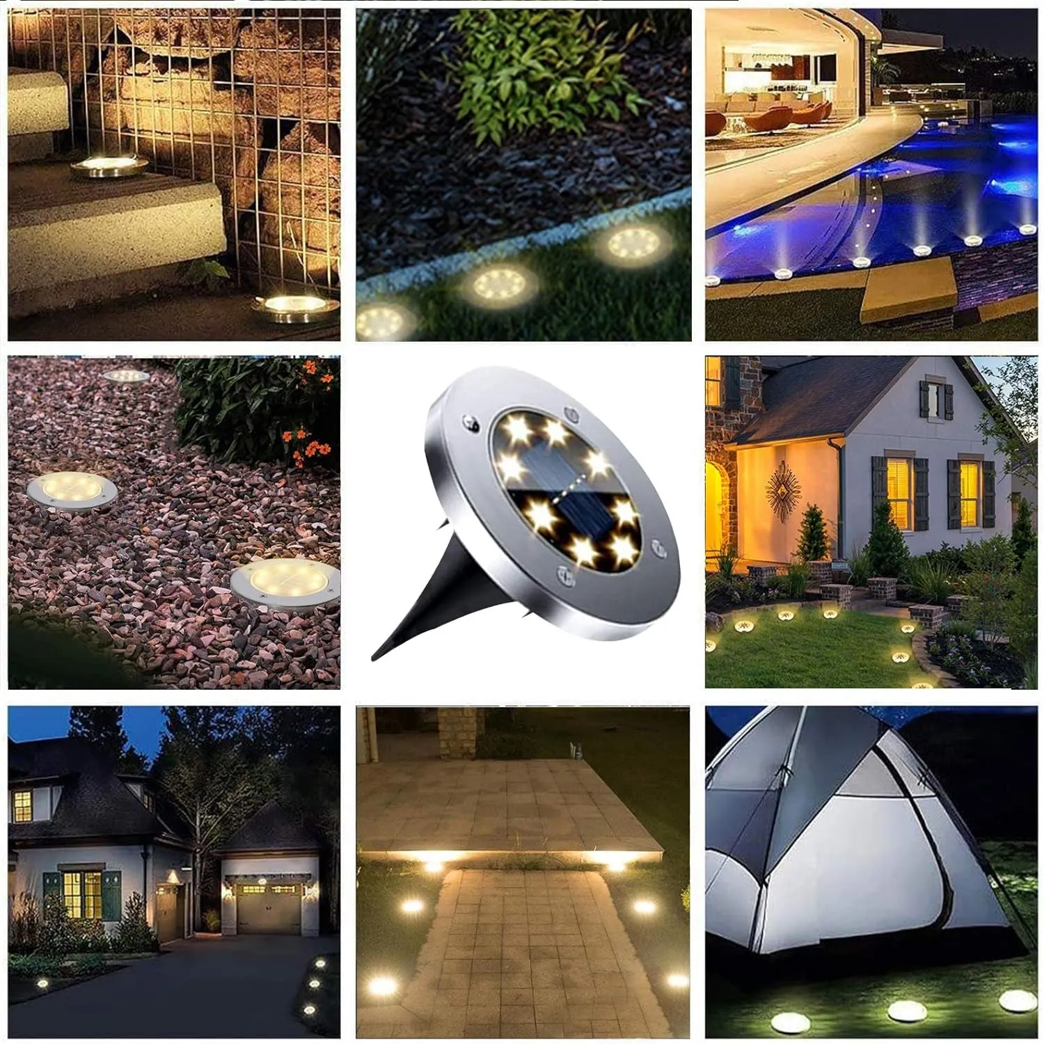 Solar Ground Lights, Waterproof Solar Garden Lights, Upgraded Outdoor Garden Waterproof Bright In-Ground Lights, Landscape Lights for Pathway,Yard,Deck,Lawn,Patio,Walkway (16 Pack Warm Light)