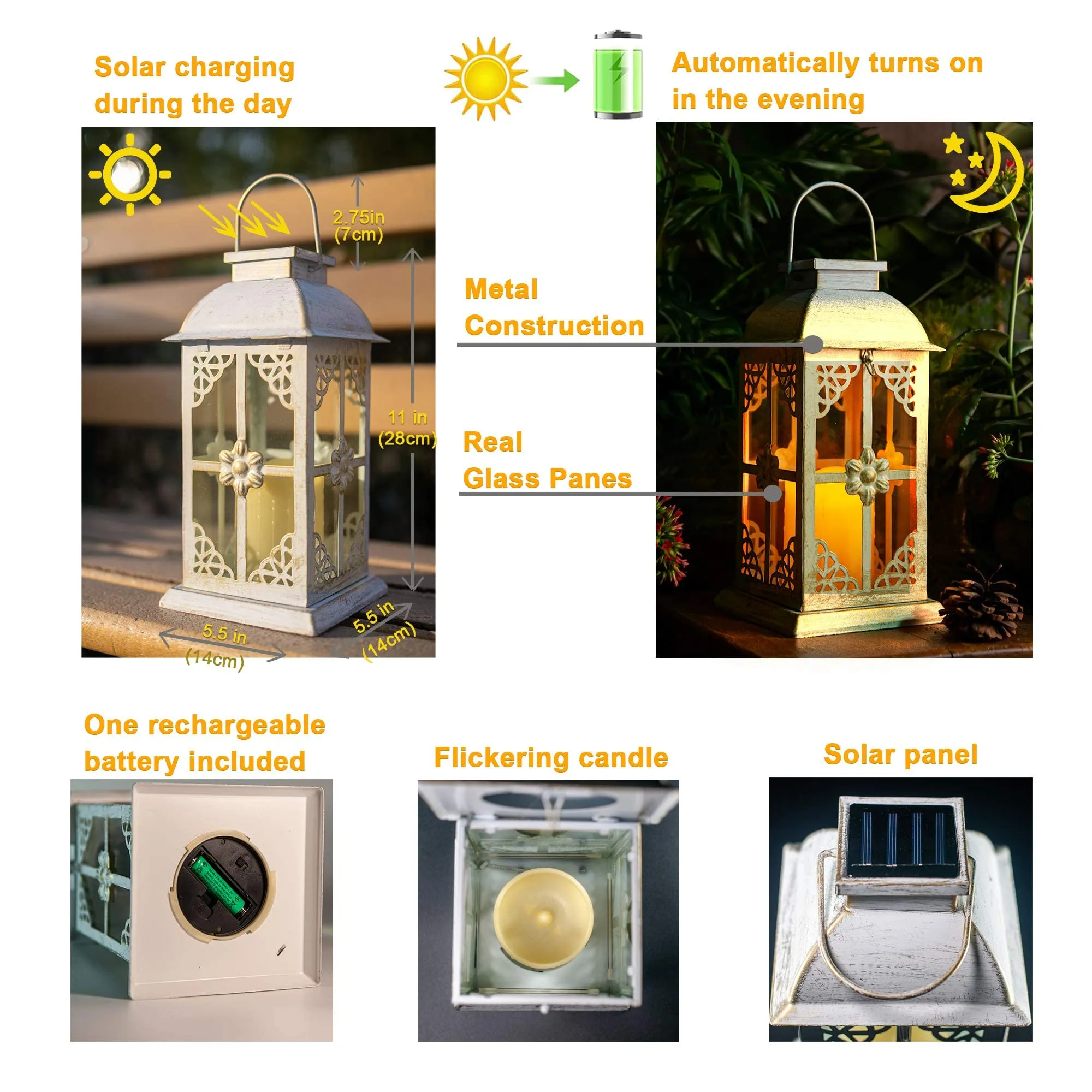 Solar Lantern Outdoor Hyacinth White Decor Antique Metal And Glass Construction Mission