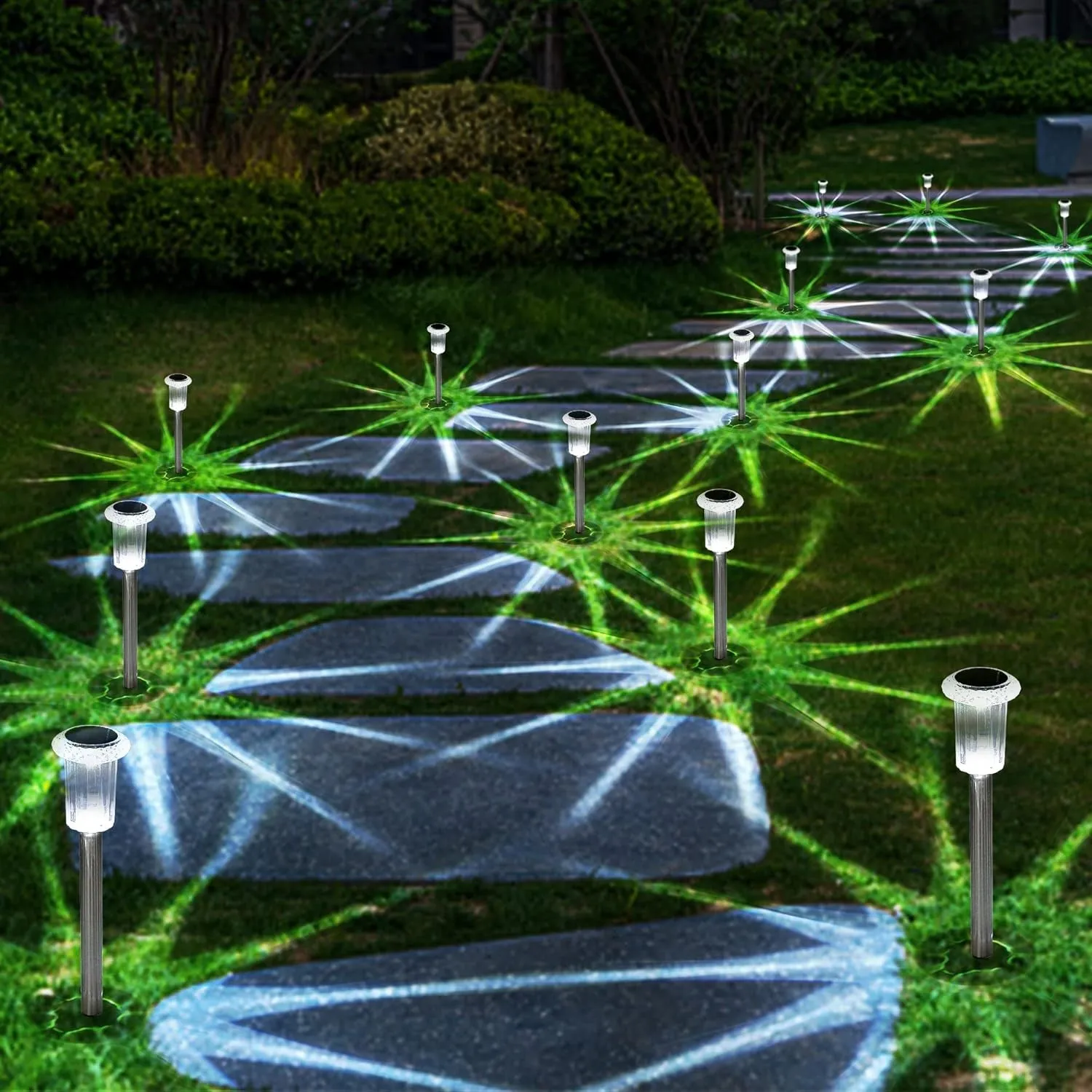 Solar Lights Outdoor, 15 Pack Waterproof Stainless Steel Solar Stake Lights for Pathway Garden Yard Path Walkway Driveway Lawn Patio outside Decor, Cool White