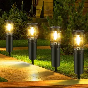 Solar Powered LED Bollard Pathway Lights for Outdoor Home Garden Waterproof Flickering Decoration Landscape Dancing Lamp