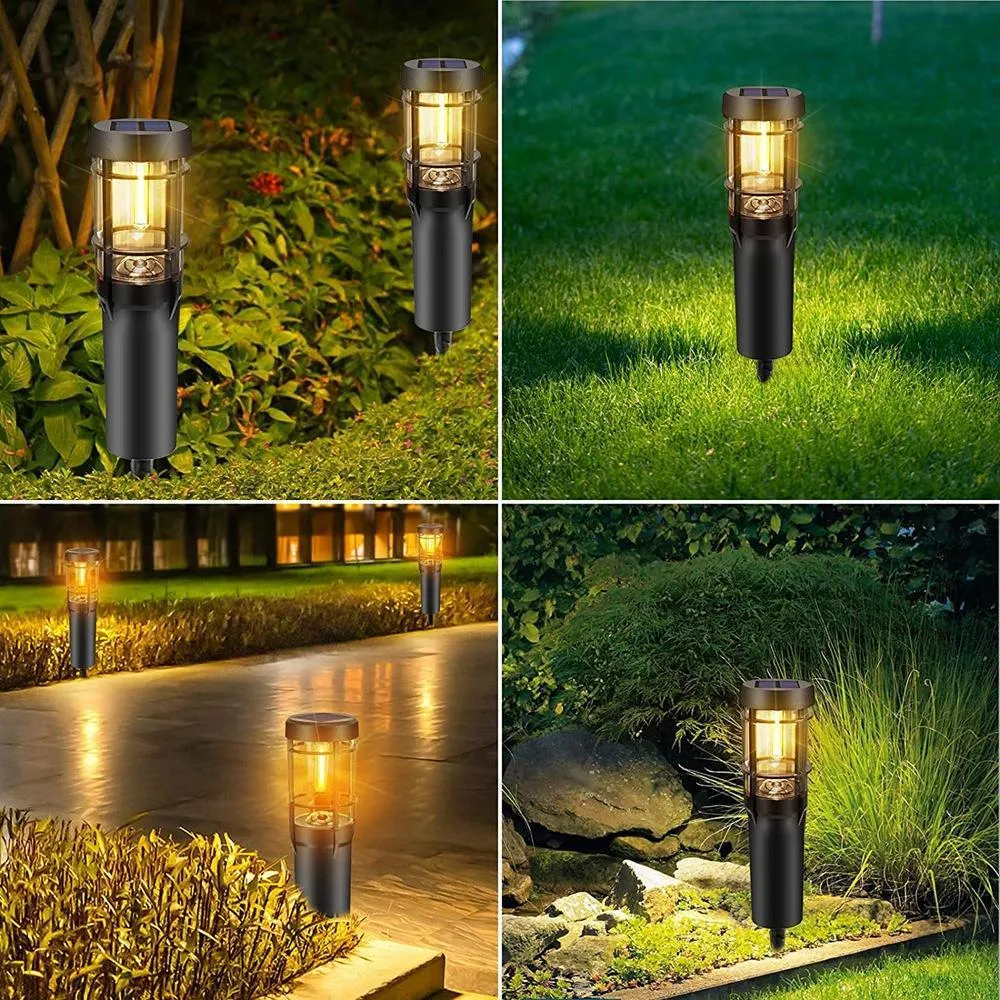 Solar Powered LED Bollard Pathway Lights for Outdoor Home Garden Waterproof Flickering Decoration Landscape Dancing Lamp